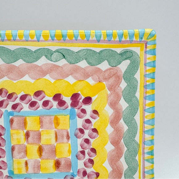 Mackenzie Childs Pottery Aurora Pattern Square Tile Trivet Cork Vintage - Picture 3 of 11